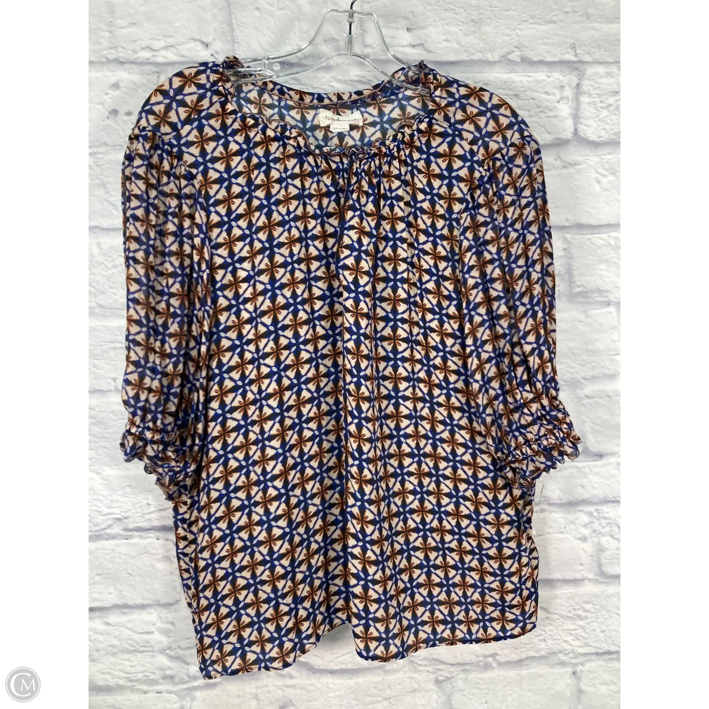 Top Short Sleeve By Velvet By Graham & Spencer In Blue & Tan, Size: Xl