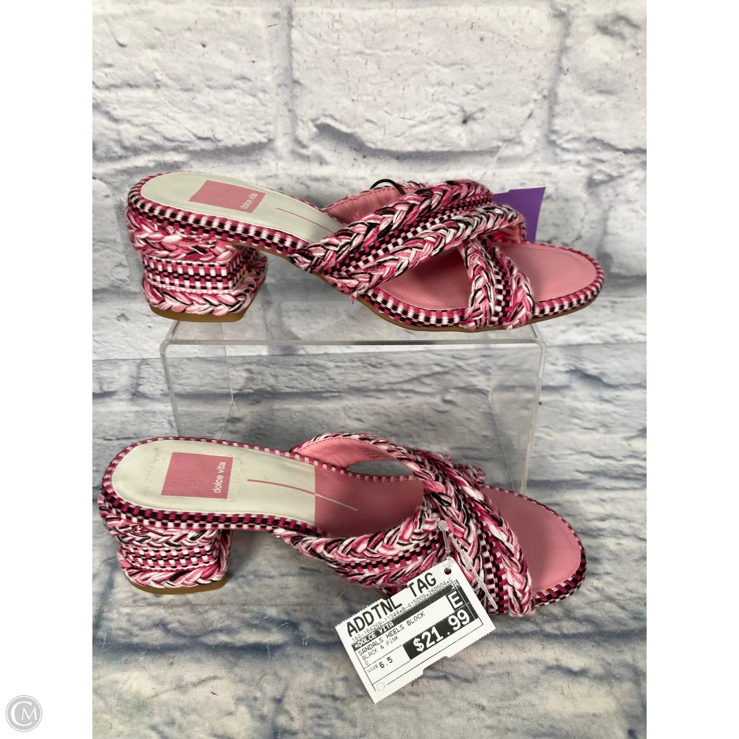 Sandals Heels Block By Dolce Vita In Black & Pink, Size: 6.5