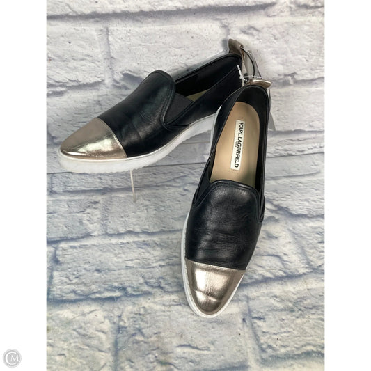 Shoes Designer By Karl Lagerfeld In Black & Silver, Size: 9