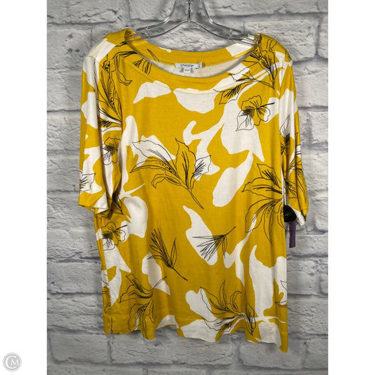 Top Short Sleeve By Chicos In White & Yellow, Size: Xl