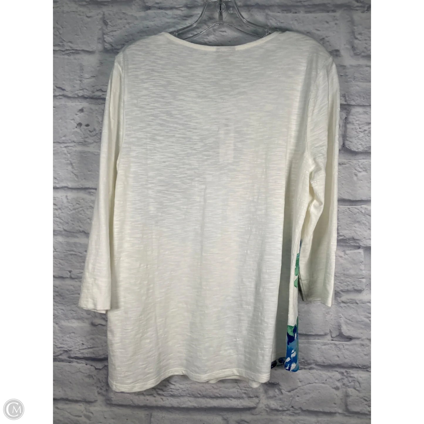 Top 3/4 Sleeve By Chicos In Blue & White, Size: L