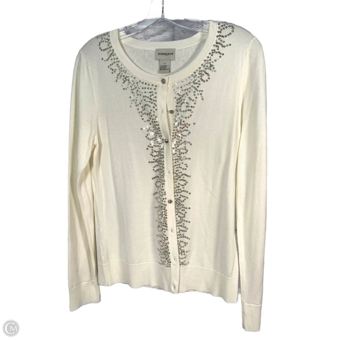 Cardigan By Clothes Mentor In Cream & Silver, Size: M