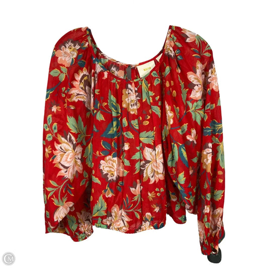 Top Long Sleeve By Maeve In Red & Silver, Size: Sp