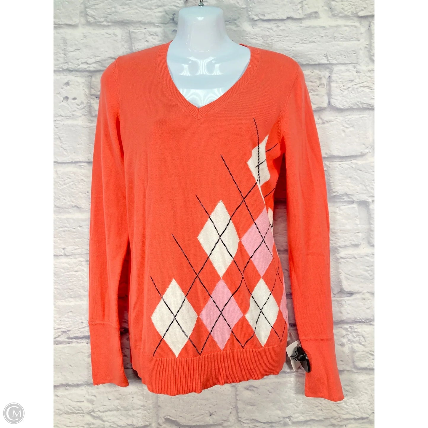 Sweater Cardigan Designer By Lilly Pulitzer In Orange & White, Size: M