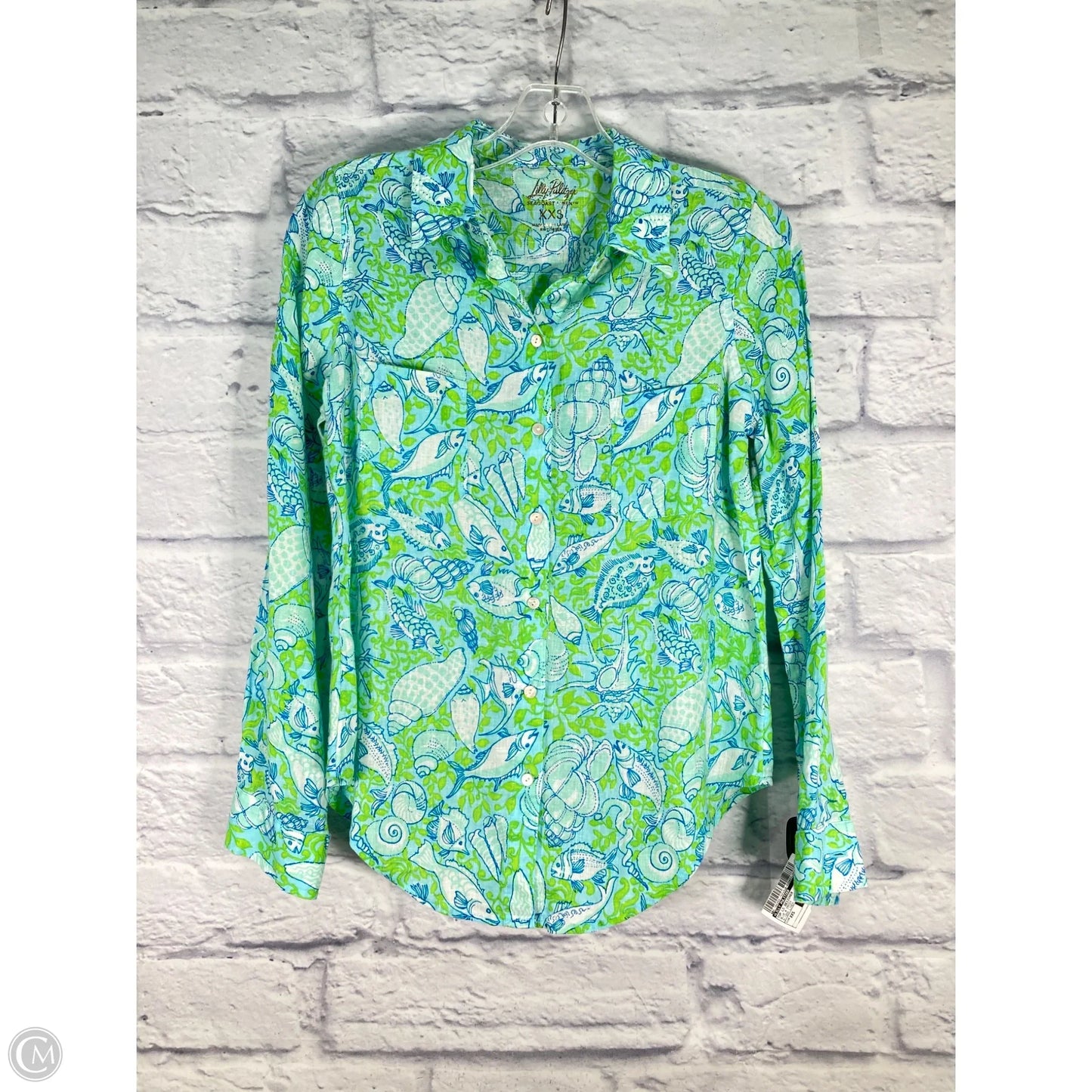 Top Long Sleeve Designer By Lilly Pulitzer In Blue & Green, Size: Xxs