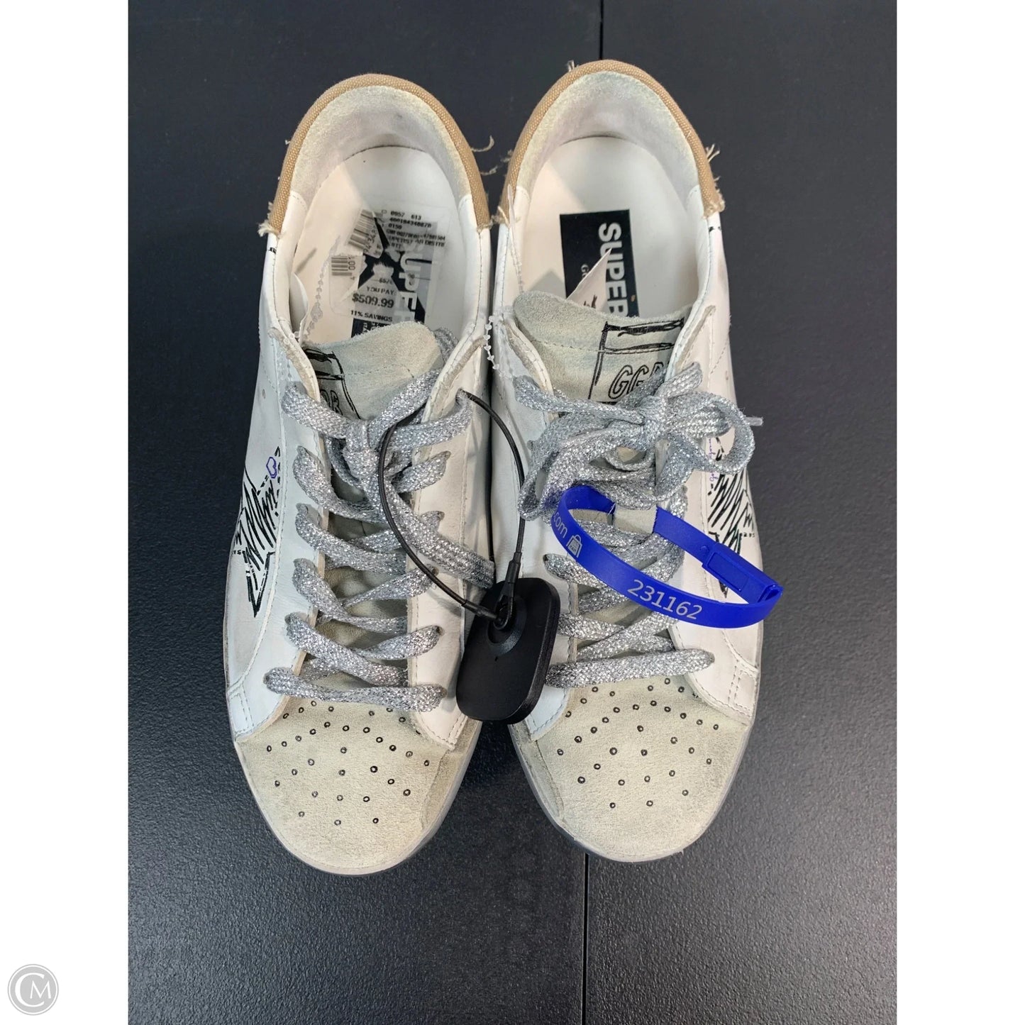 Shoes Luxury Designer By Golden Goose In Silver & White, Size: 9