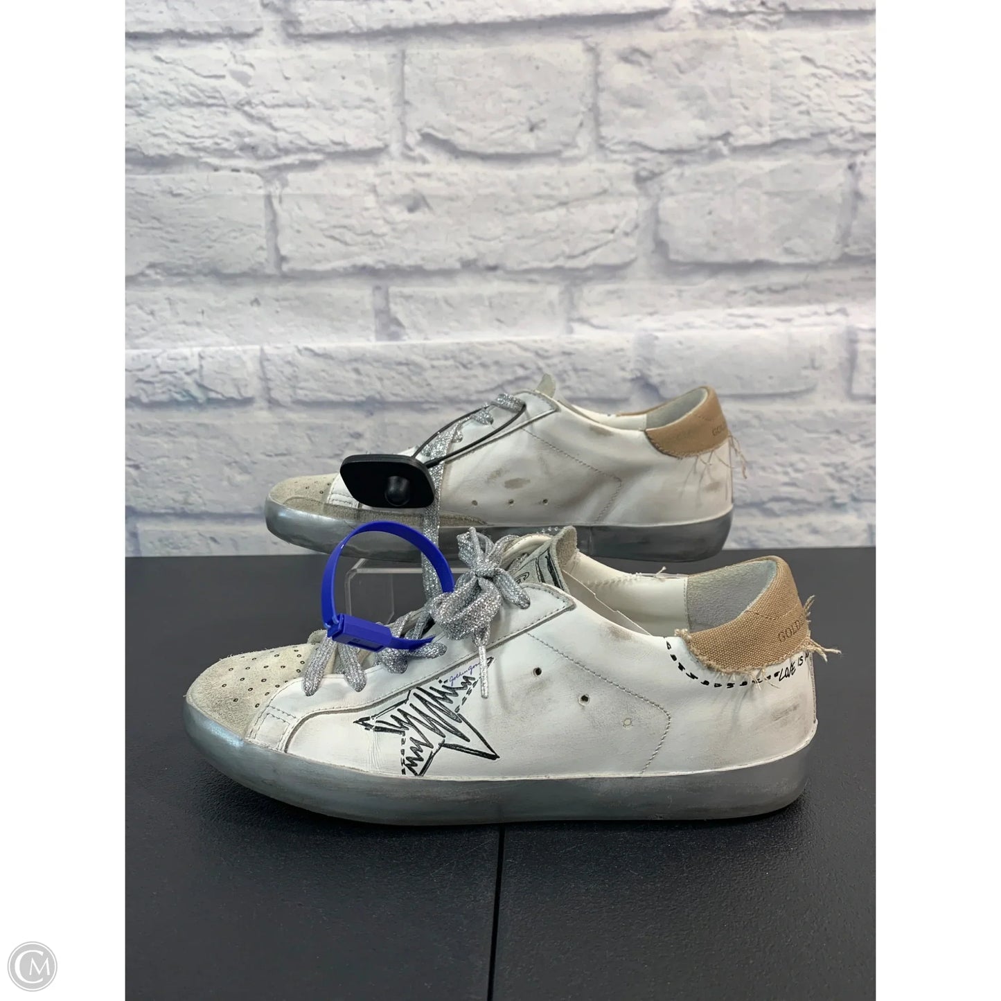 Shoes Luxury Designer By Golden Goose In Silver & White, Size: 9