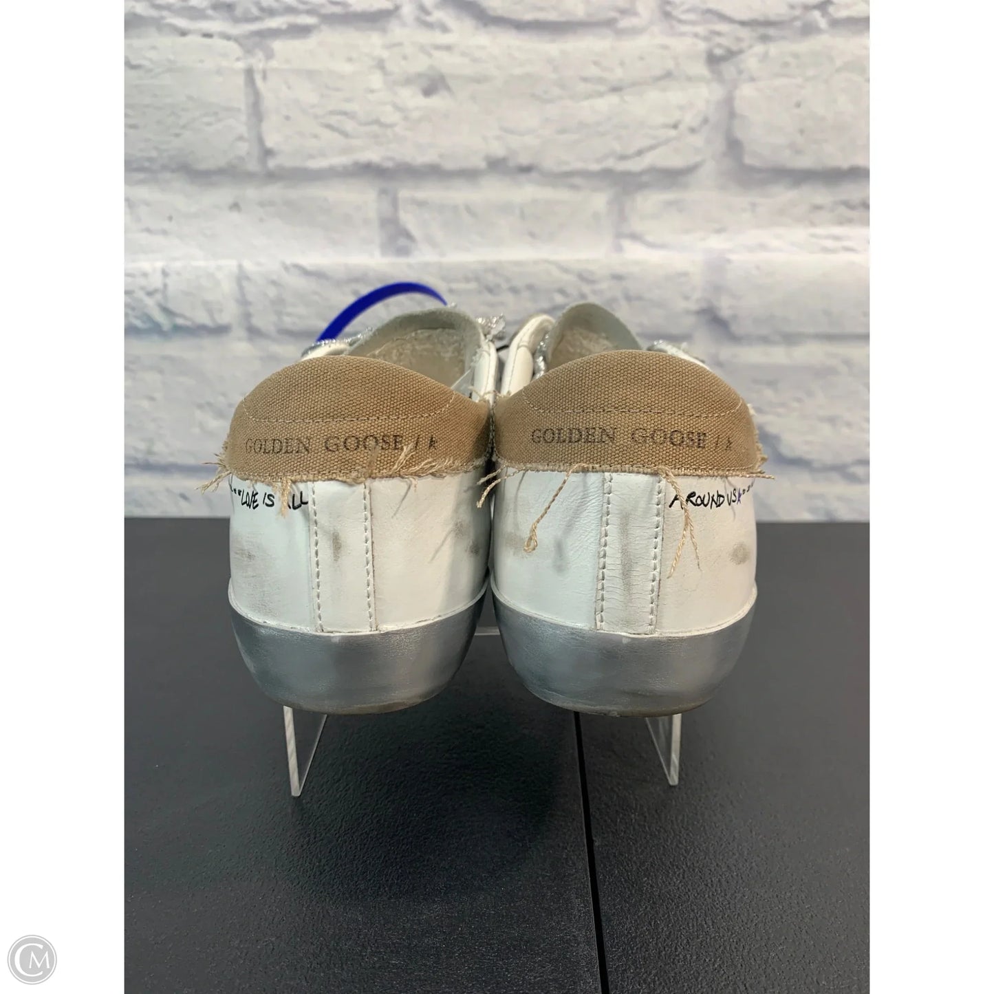 Shoes Luxury Designer By Golden Goose In Silver & White, Size: 9