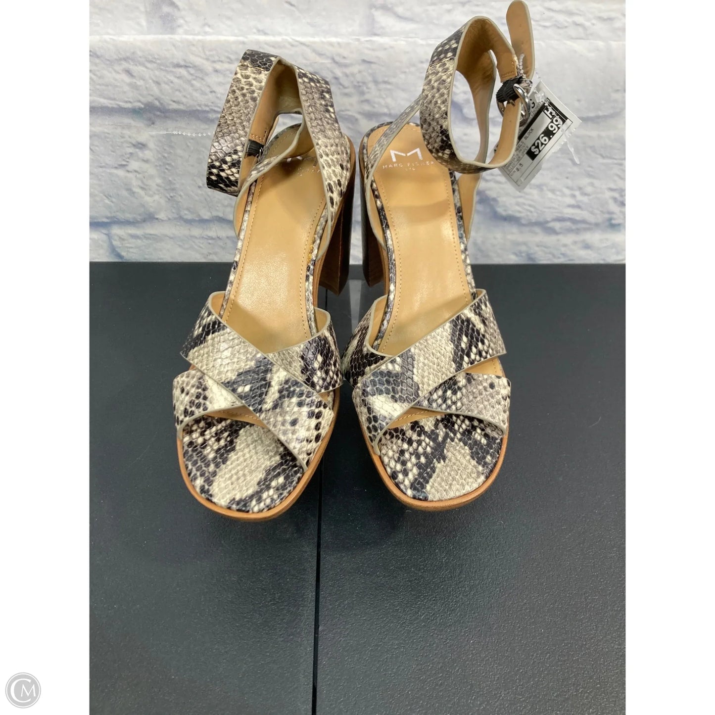 Sandals Heels Block By Marc Fisher In Snakeskin Print, Size: 8.5