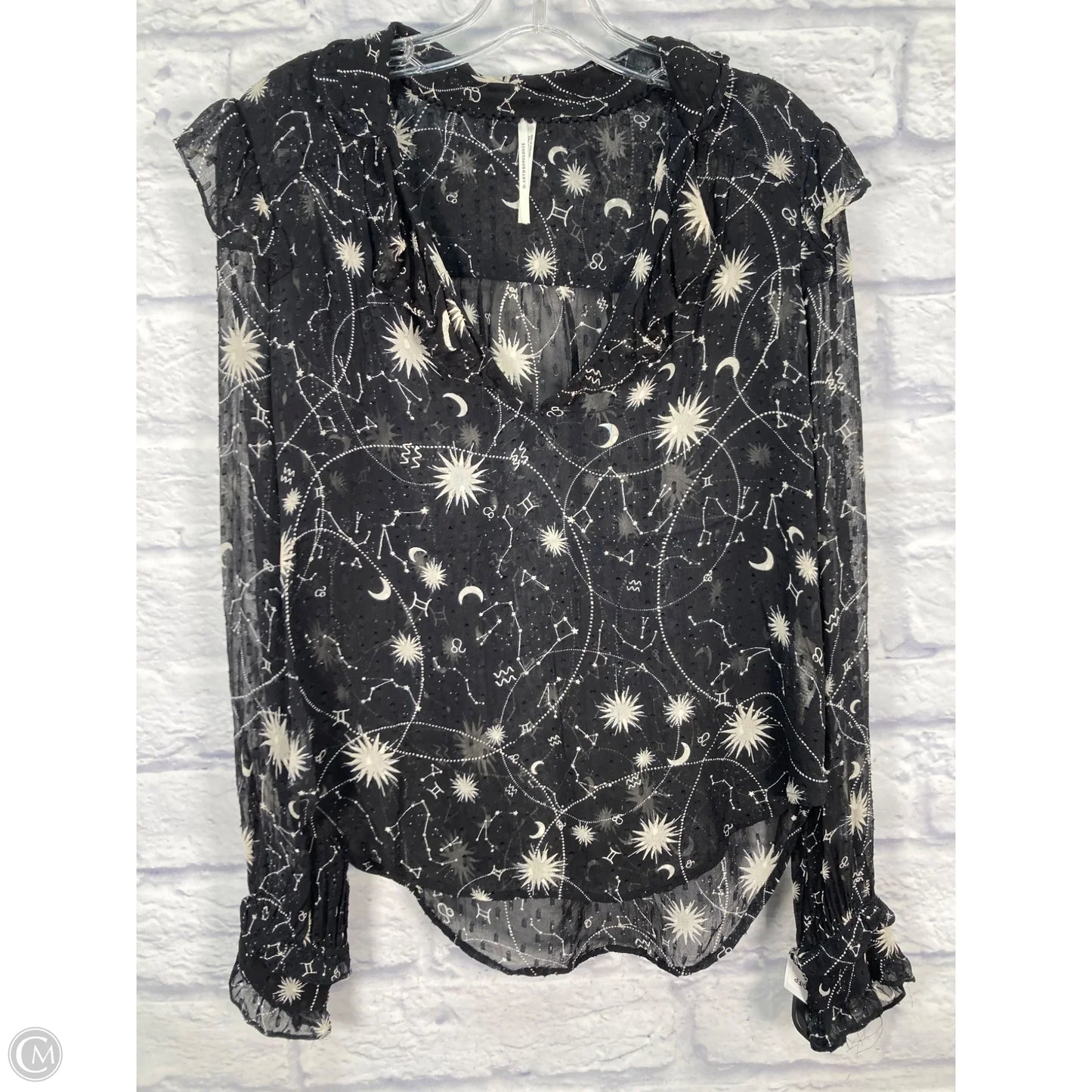 Blouse Long Sleeve By Anthropologie In Black & Cream, Size: S