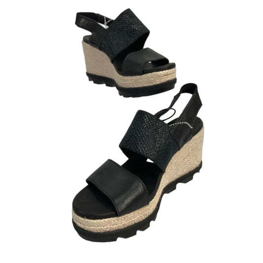 Sandals Heels Wedge By Sorel In Black & Cream, Size: 10