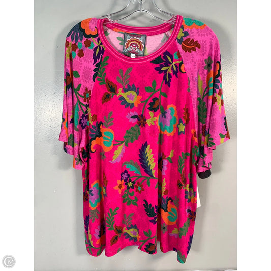 Top Short Sleeve Designer By Johnny Was In Pink & Purple, Size: L
