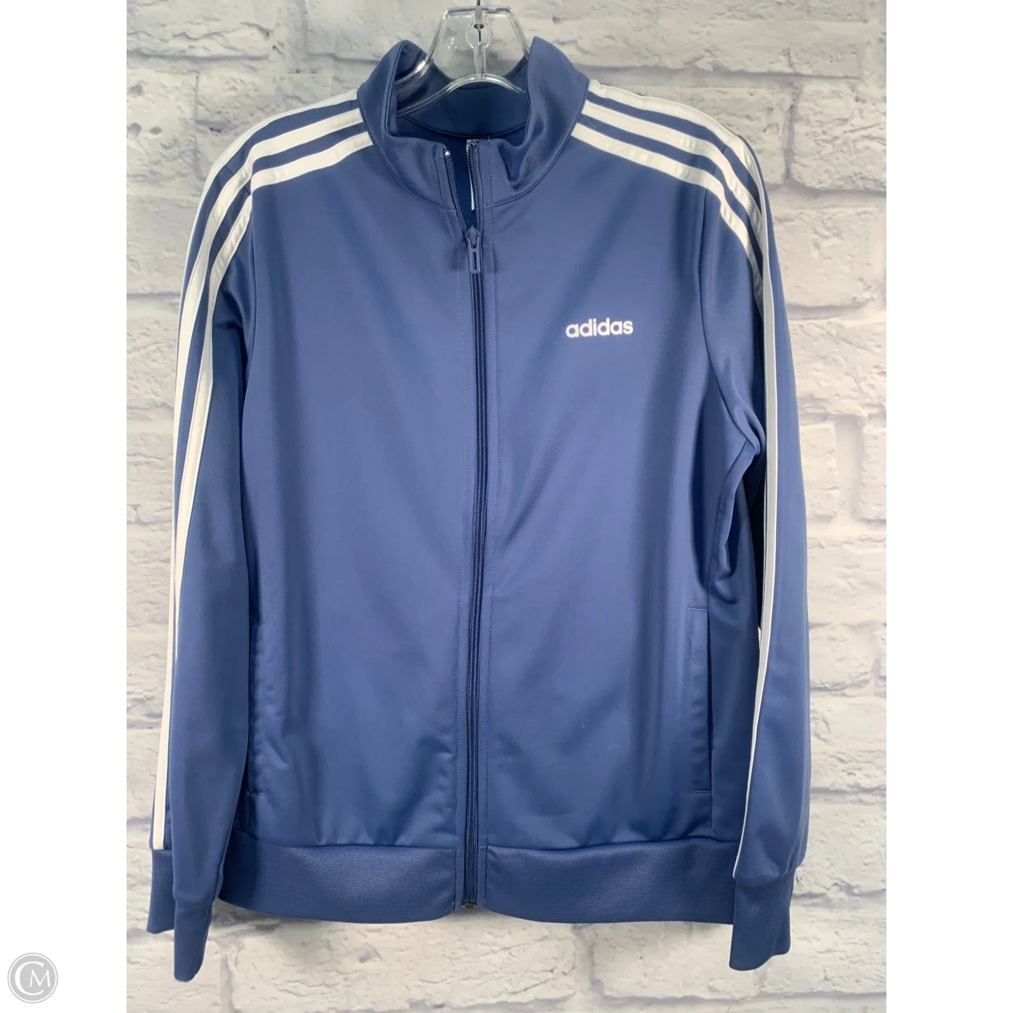 Athletic Jacket By Adidas In Blue & White, Size: L
