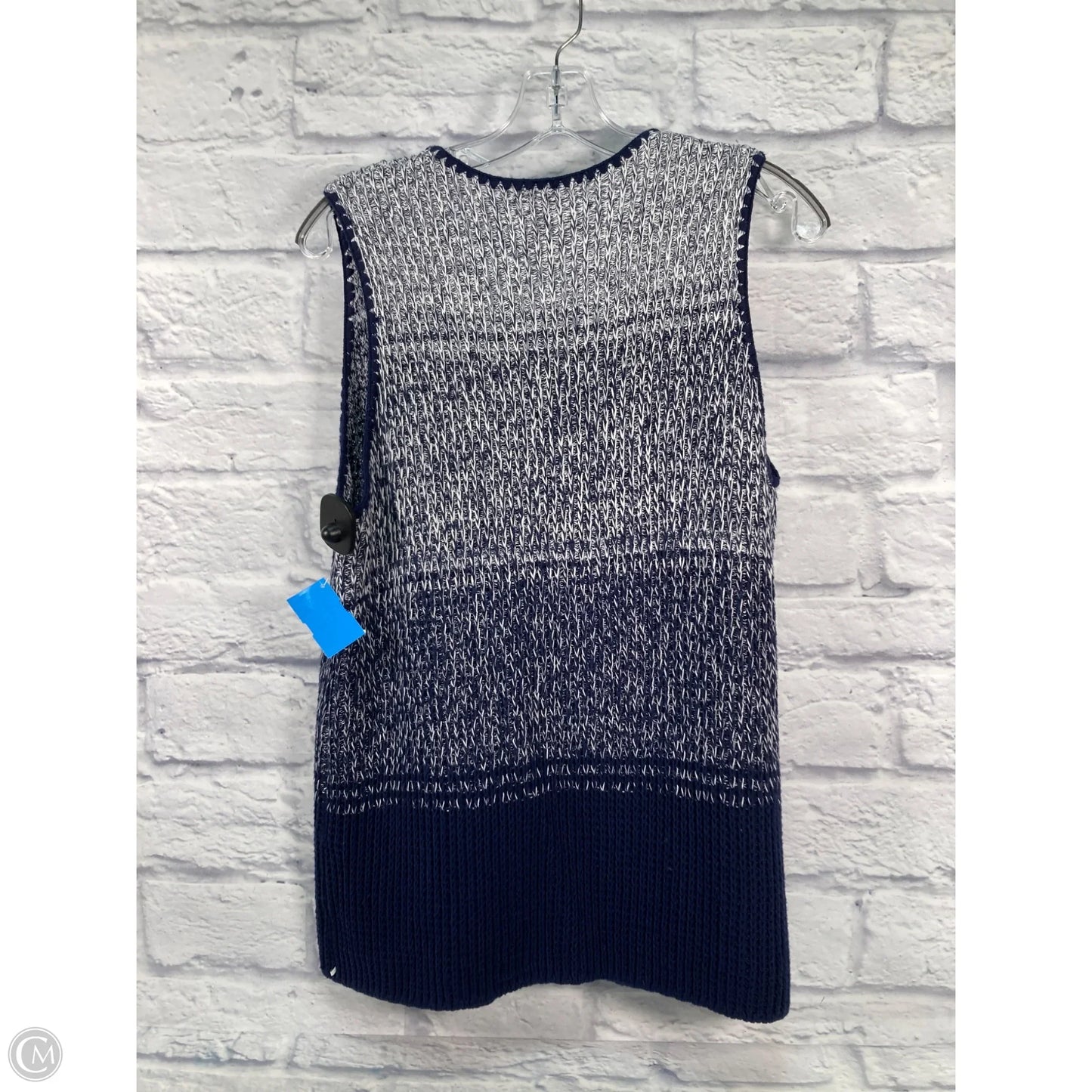 Vest Sweater By Chicos In Blue & White, Size: M