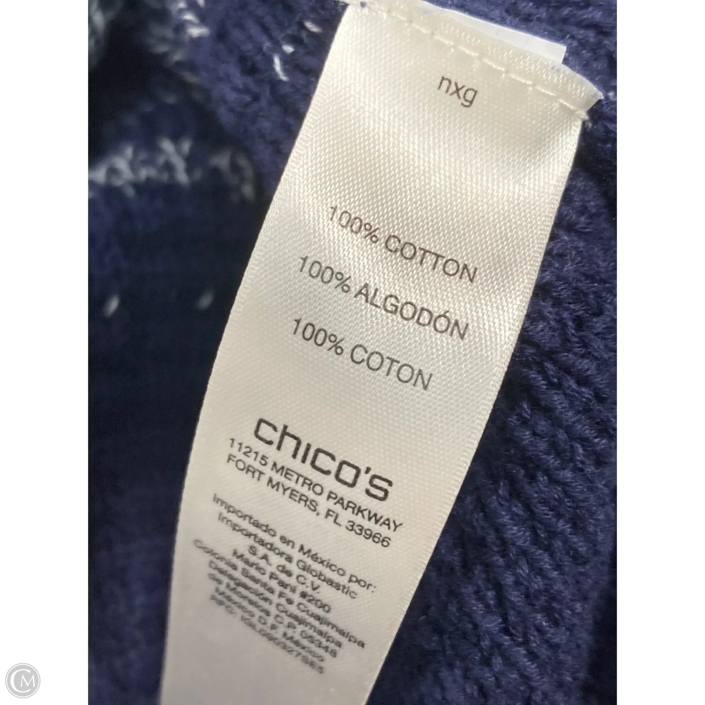 Vest Sweater By Chicos In Blue & White, Size: M