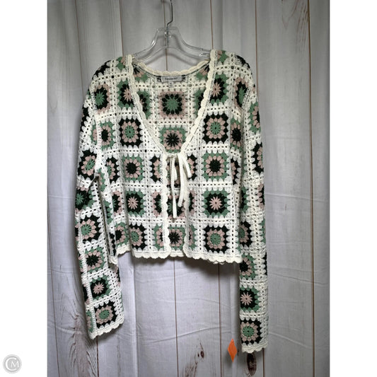 Sweater Cardigan By Francesca's In Green & White, Size: Xl