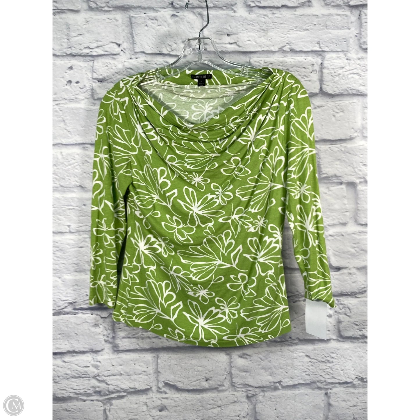 Top Long Sleeve Designer By Lafayette 148 In Green & White, Size: S