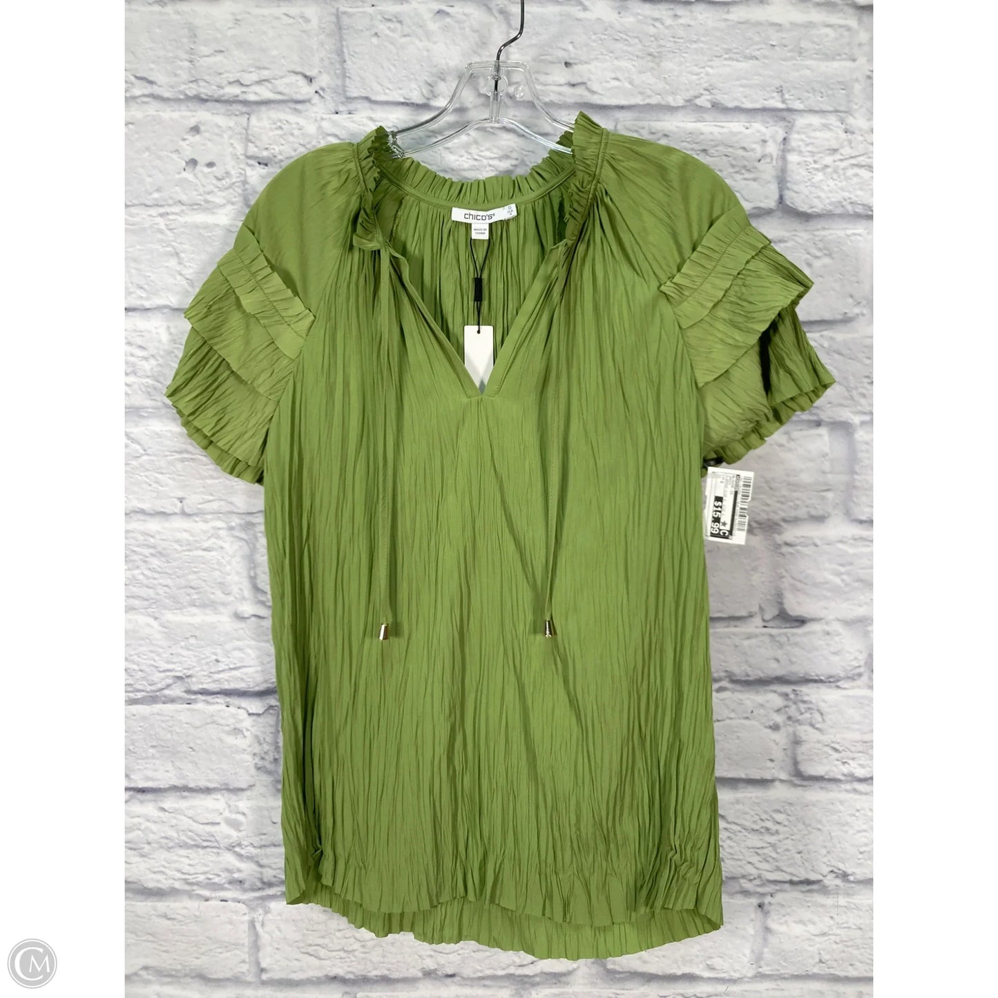 Blouse Short Sleeve By Chicos In Green, Size: S