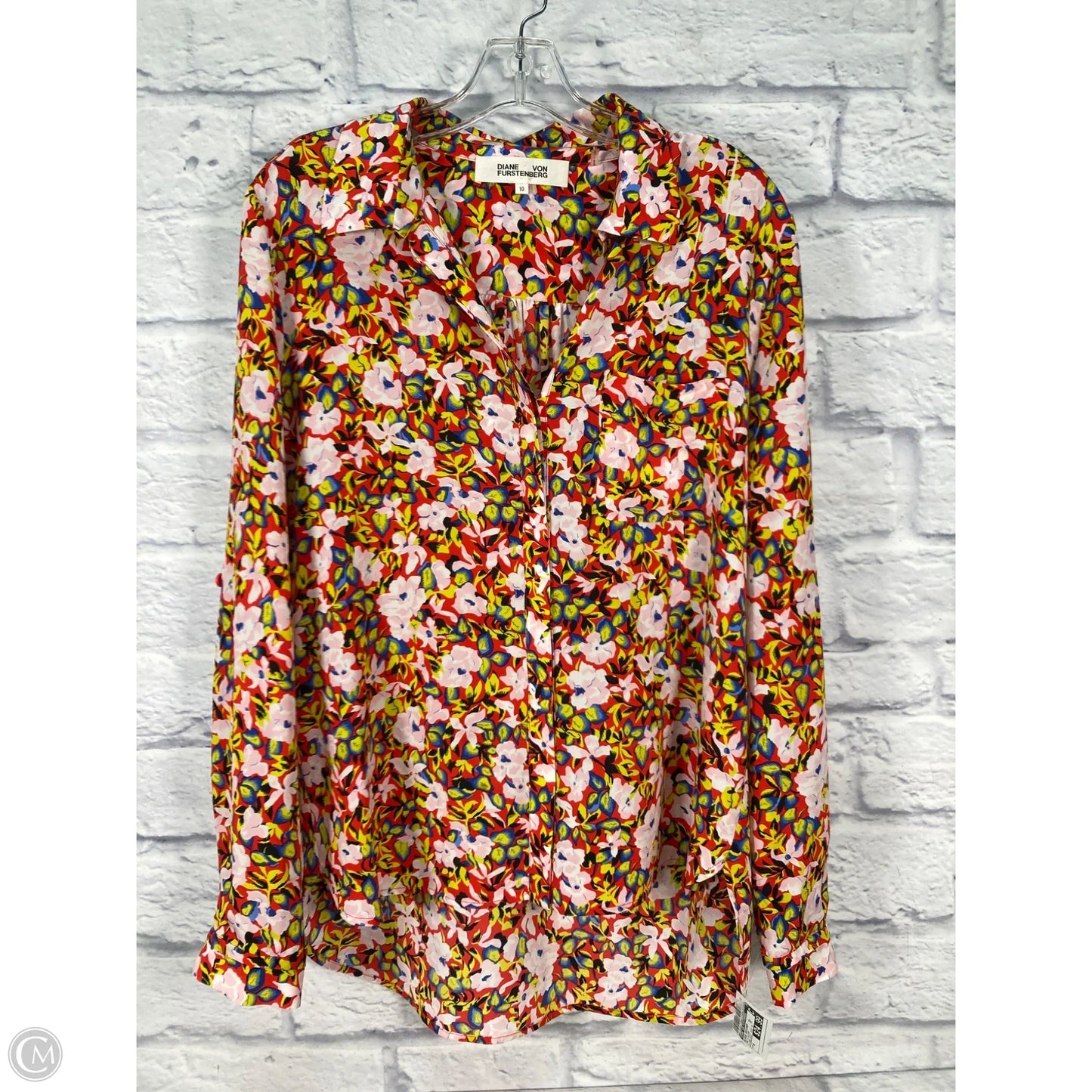 Blouse Designer By Diane Von Furstenberg In Red & Silver, Size: M