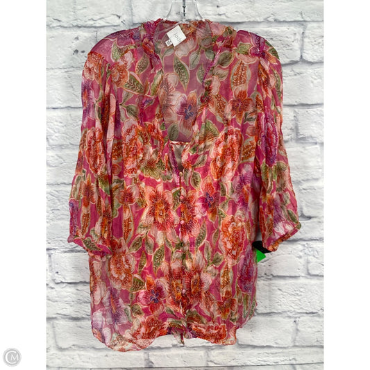 Top Short Sleeve By Johnny Was In Orange & Pink, Size: 1x