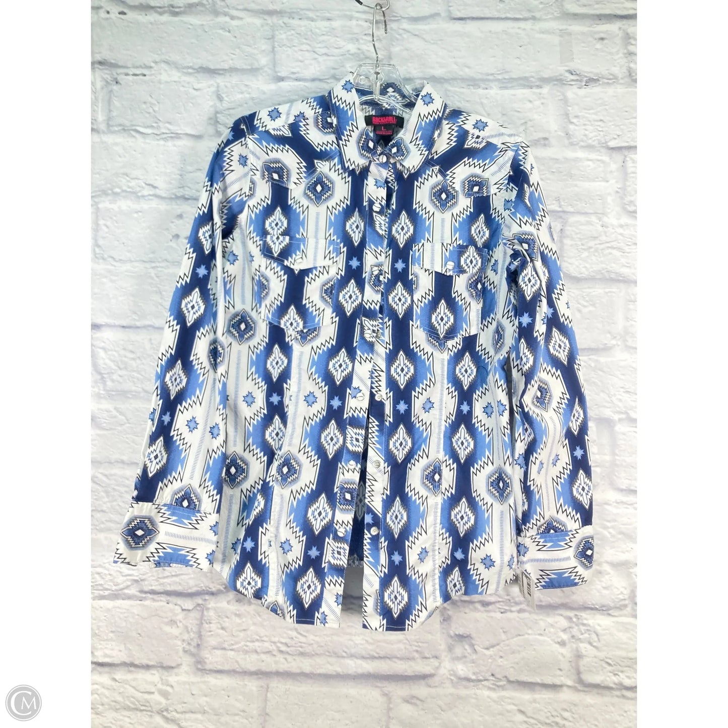 Top Long Sleeve By Rock & Roll In Blue, Size: L