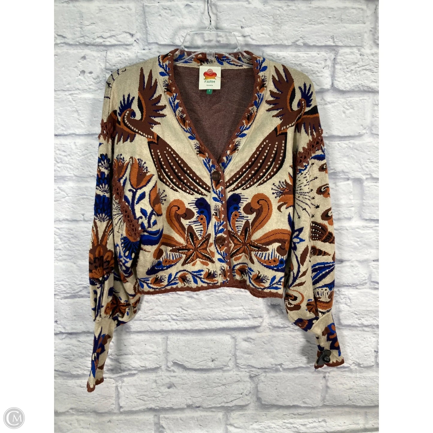 Sweater Cardigan By Farm Rio In Brown, Size: S