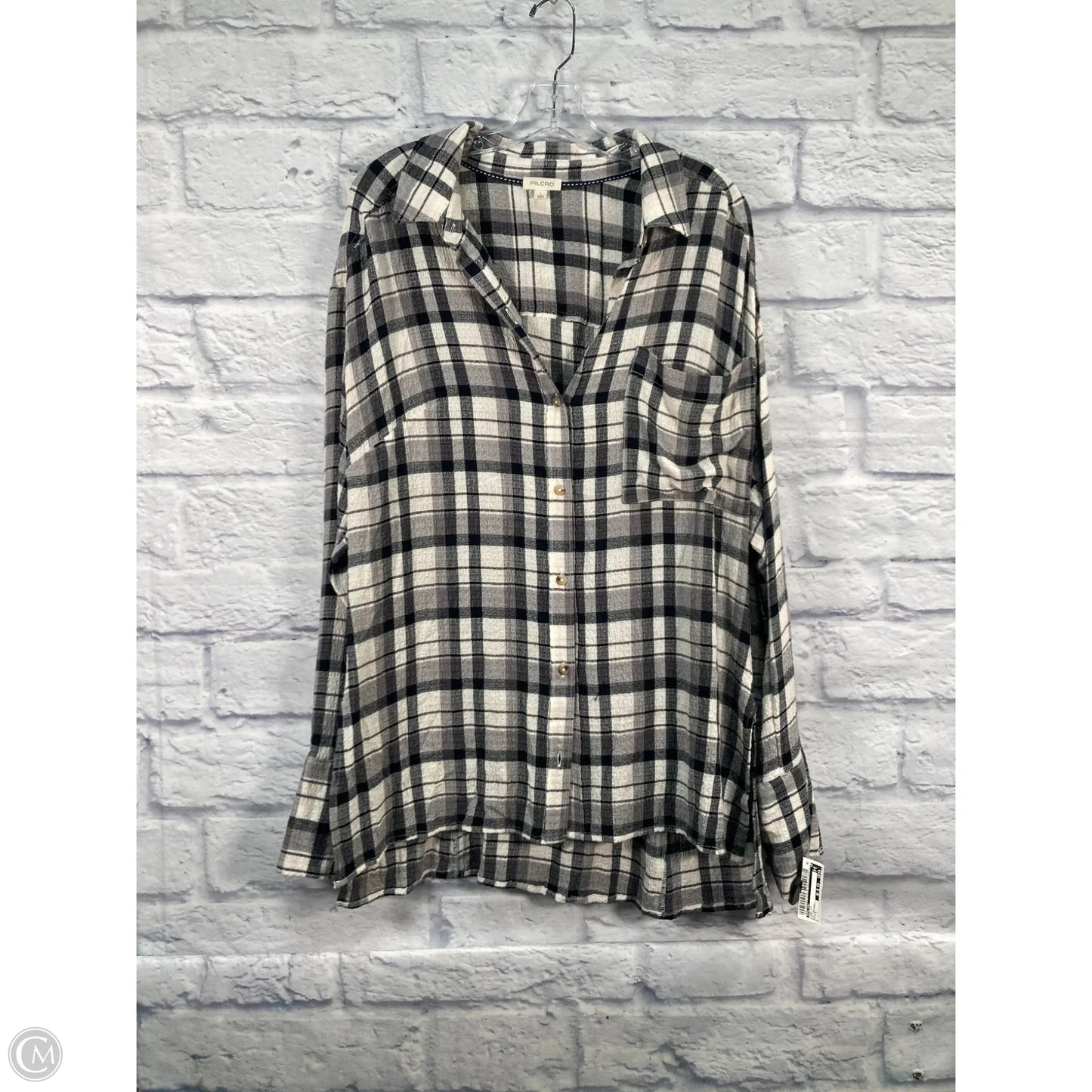 Top Long Sleeve By Pilcro In Grey, Size: L