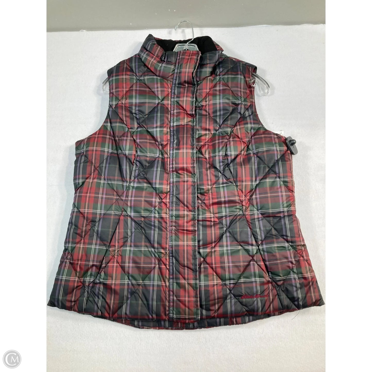 Vest Puffer & Quilted By Eddie Bauer In Plaid Pattern, Size: L