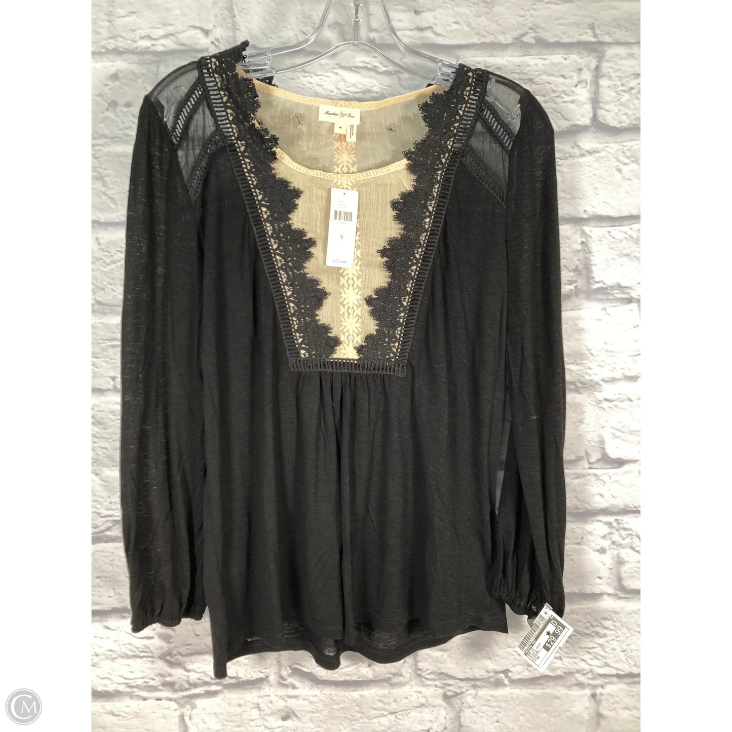 Top Long Sleeve By Meadow Rue In Black & Cream, Size: M