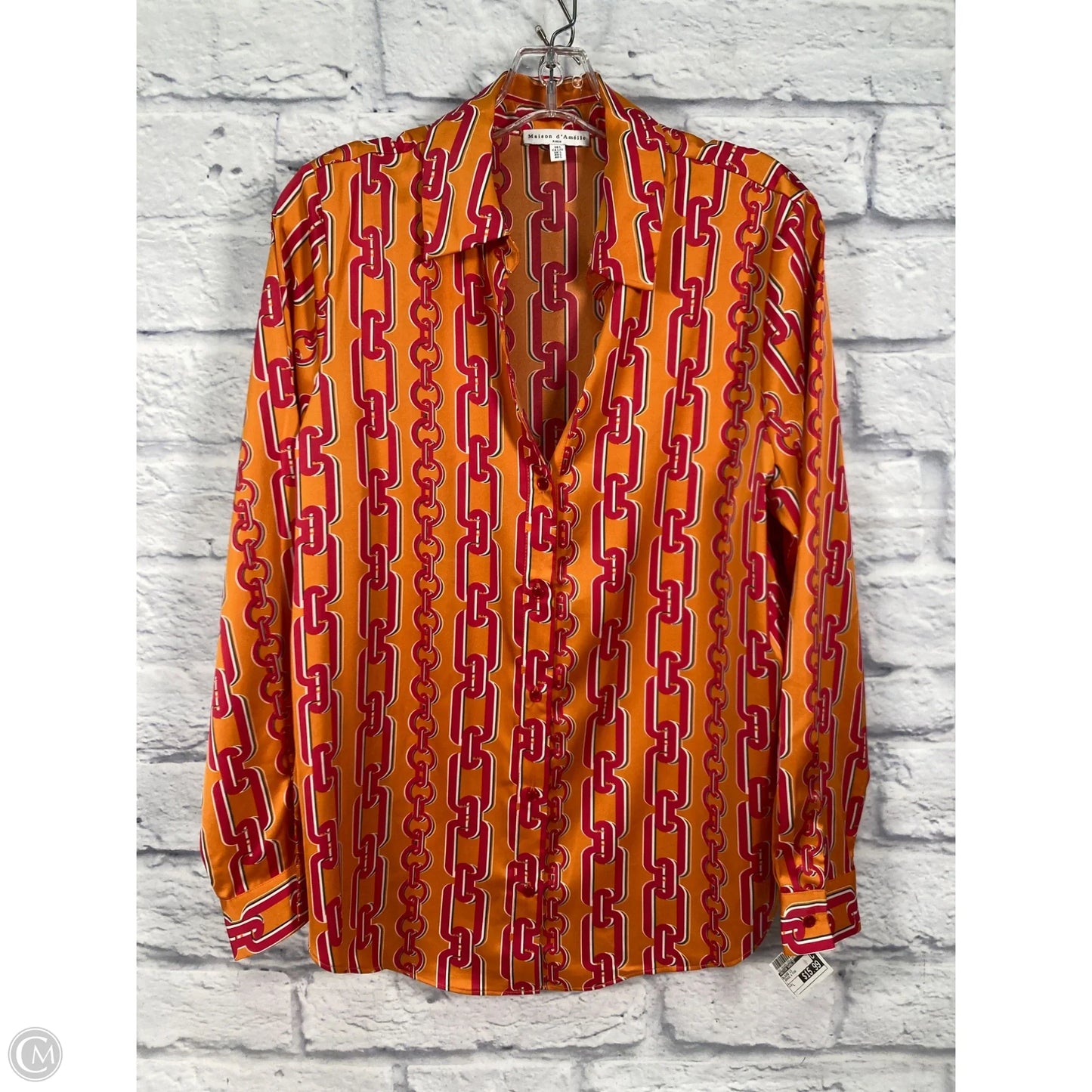 Blouse Long Sleeve By Maison Damelie In Orange & Pink, Size: L