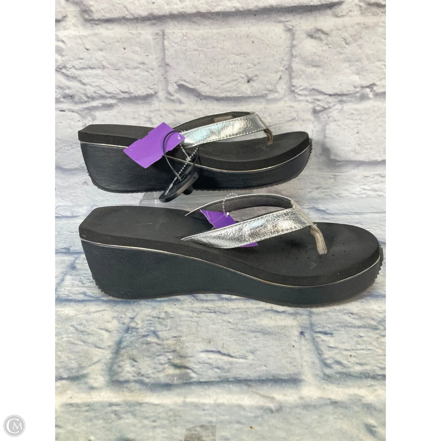 Sandals Heels Platform By Volatile In Black & Silver, Size: 11