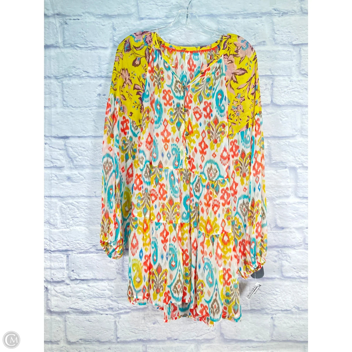 Top Long Sleeve By Anthropologie In Blue & Yellow, Size: S