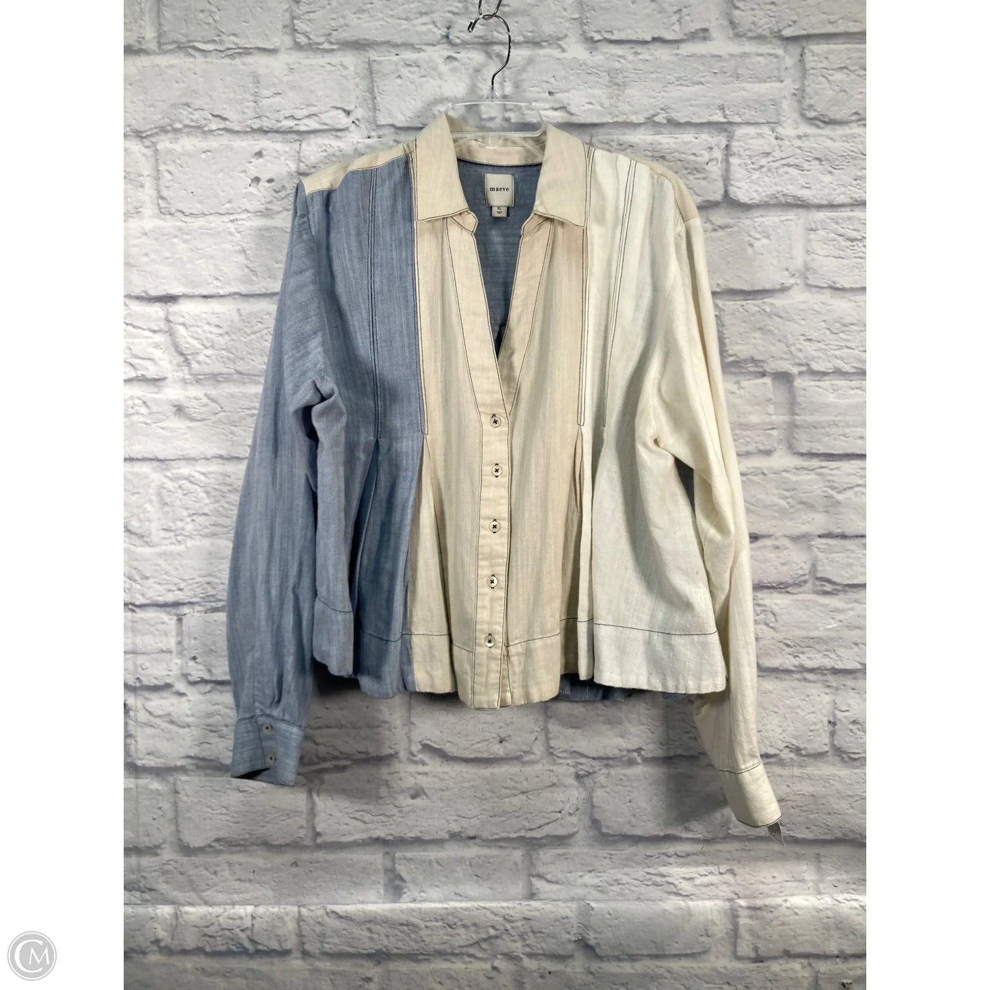 Top Long Sleeve By Maeve In Blue & Cream, Size: Xl