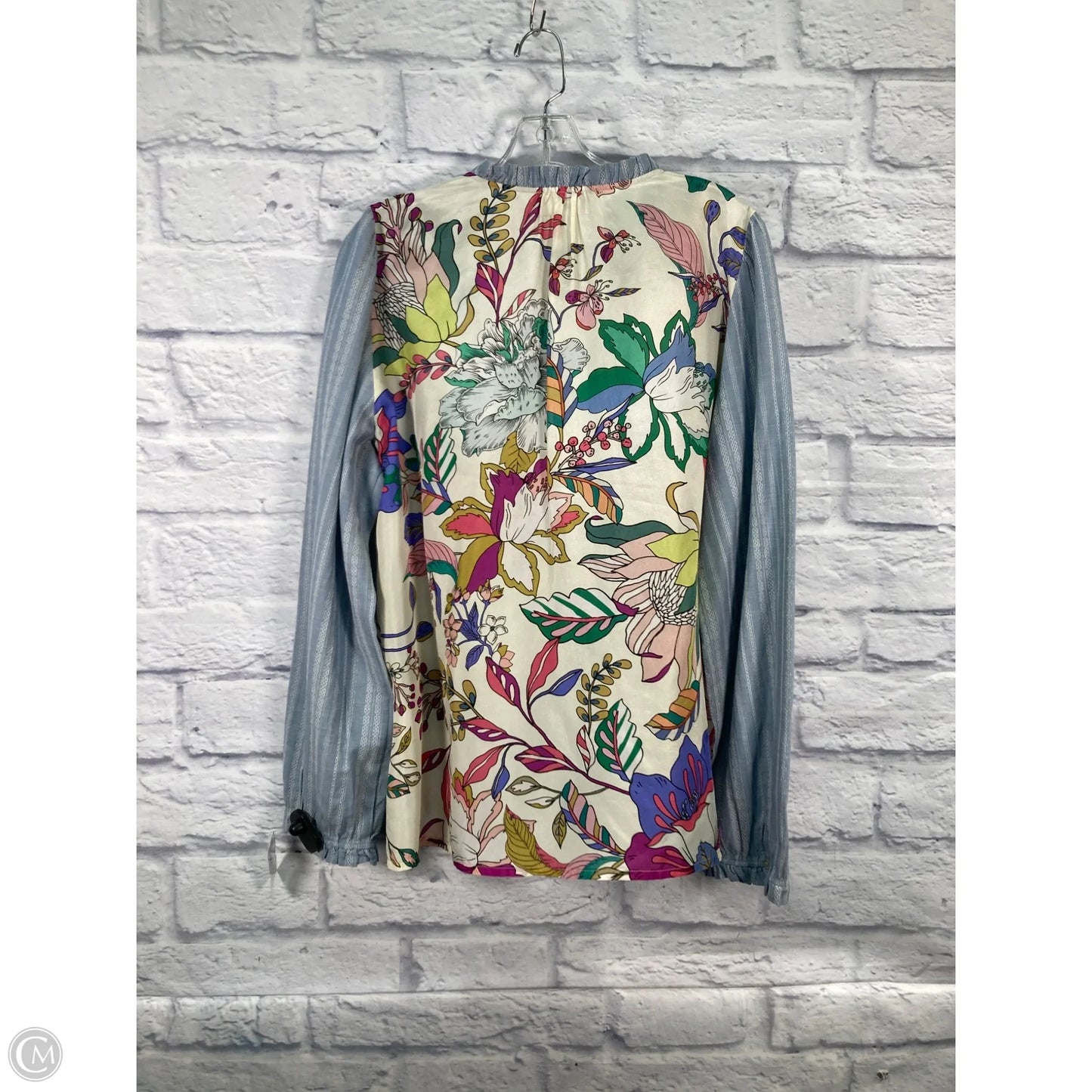 Blouse Designer By Johnny Was In Blue & Tan, Size: L