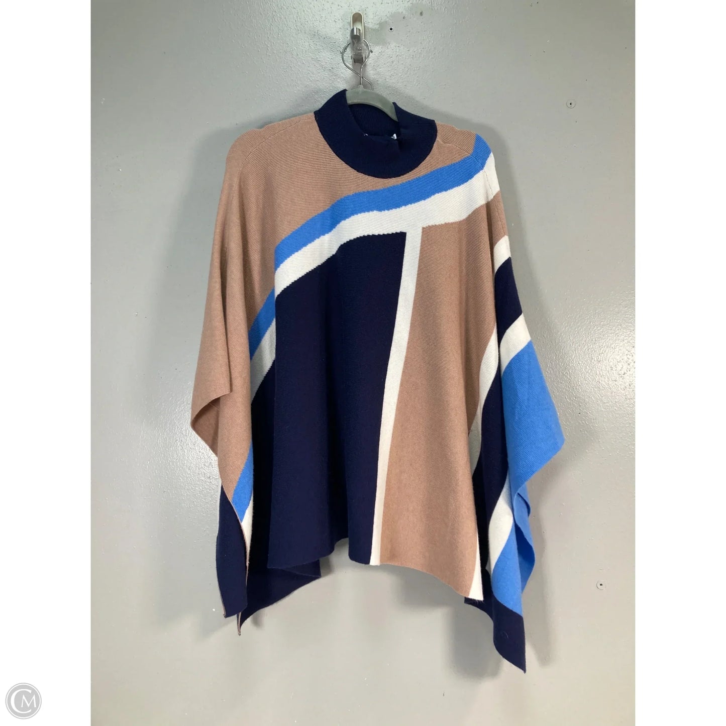 Poncho By Chicos In Blue & Tan, Size: Osfm