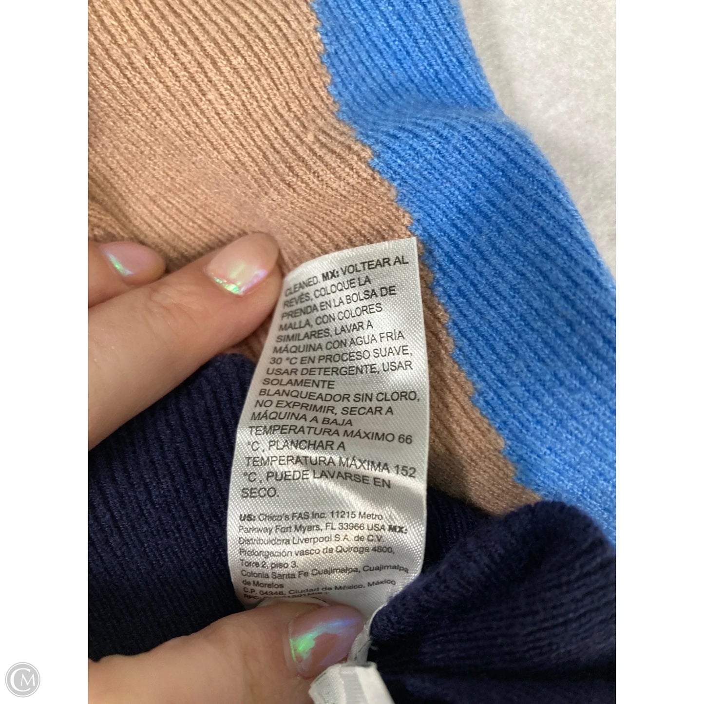 Poncho By Chicos In Blue & Tan, Size: Osfm
