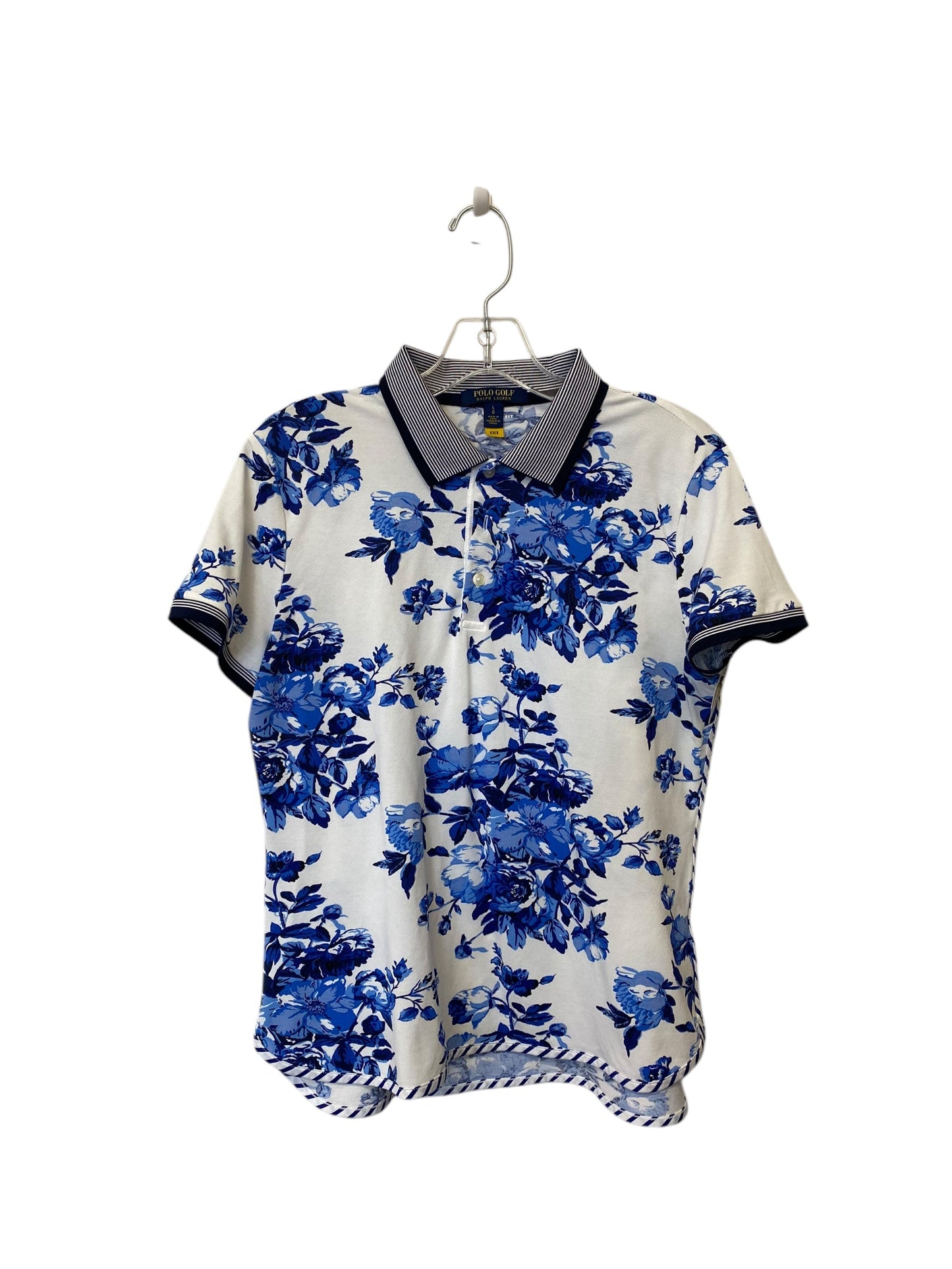 Top Short Sleeve By Ralph Lauren In Blue & White, Size: L