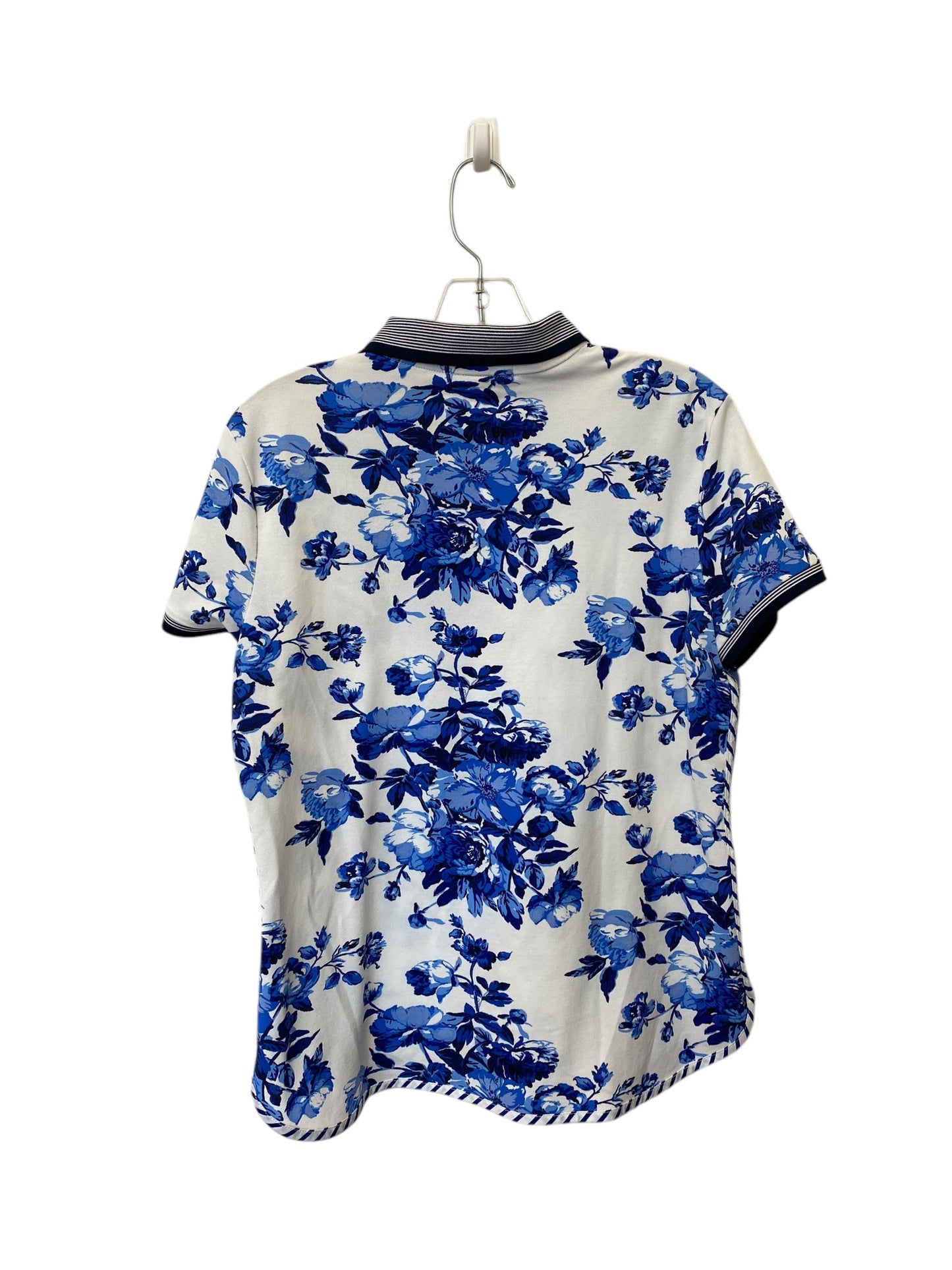 Top Short Sleeve By Ralph Lauren In Blue & White, Size: L