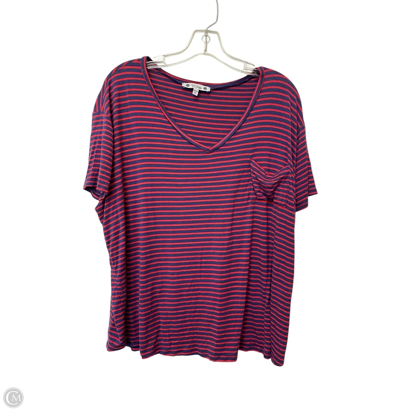Top Short Sleeve Basic By Clothes Mentor In Striped Pattern, Size: 2x