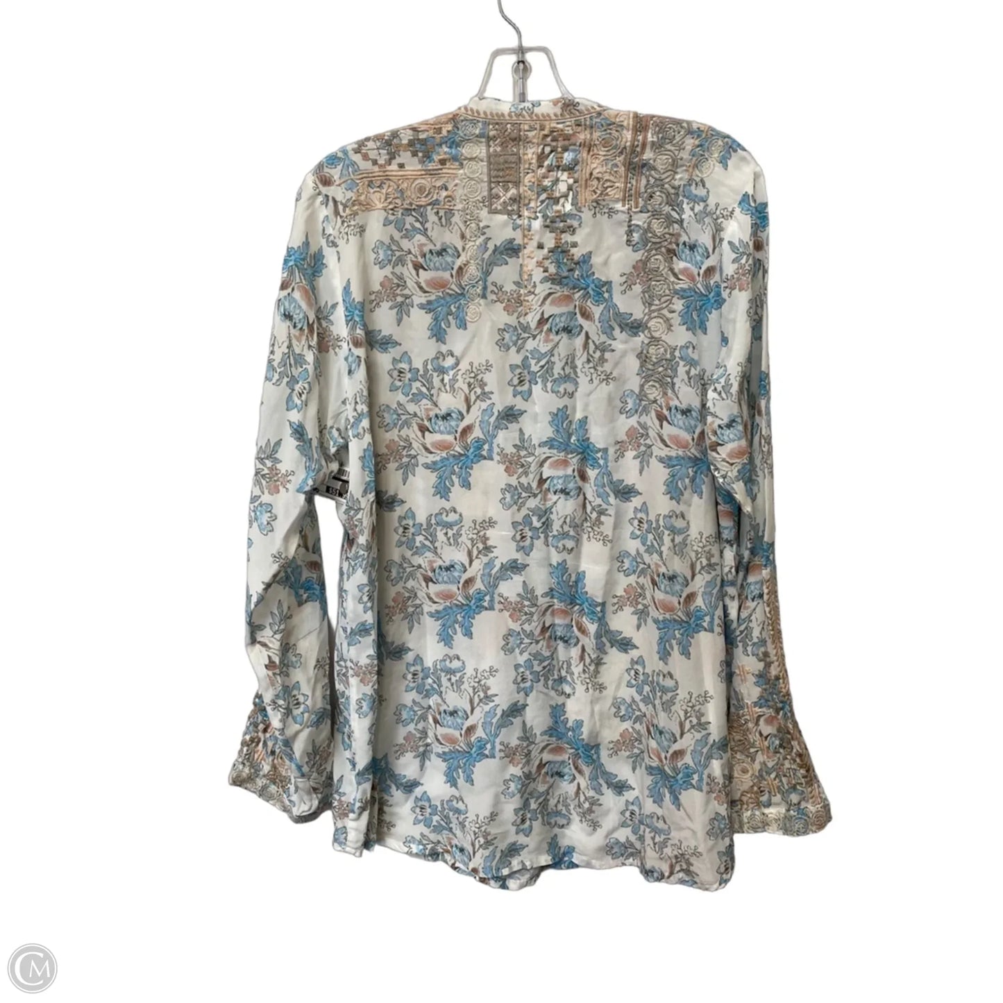 Top Long Sleeve By Johnny Was In Blue & Cream, Size: M