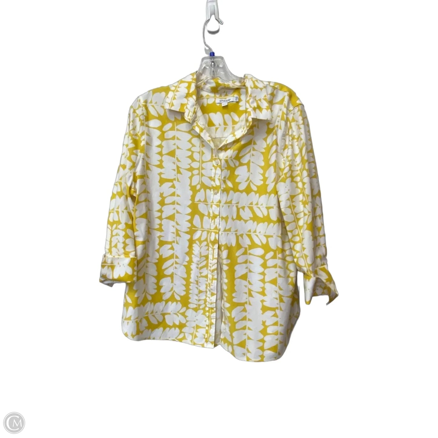 Top Long Sleeve By Chicos In White & Yellow, Size: 2
