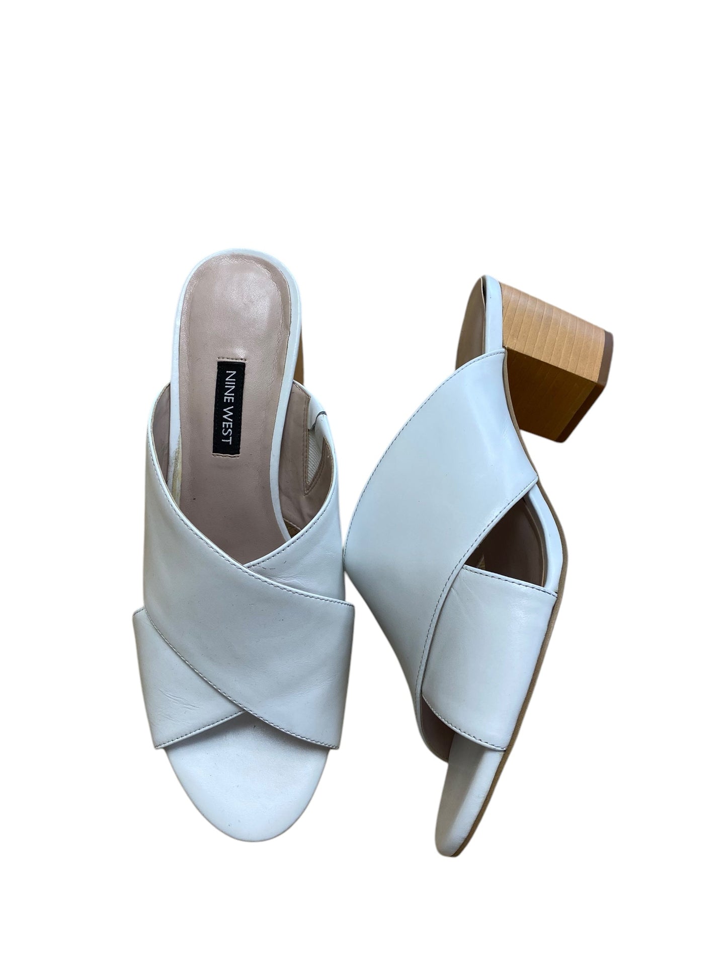 Sandals Heels Block By Nine West In White, Size: 9.5