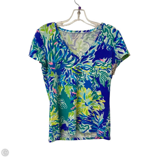 Top Short Sleeve Designer By Lilly Pulitzer In Blue & Green, Size: S