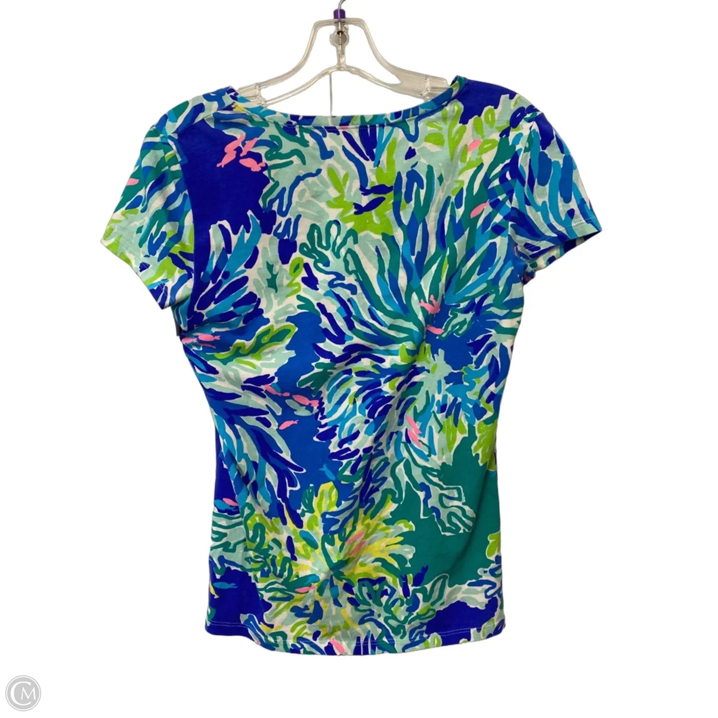 Top Short Sleeve Designer By Lilly Pulitzer In Blue & Green, Size: S