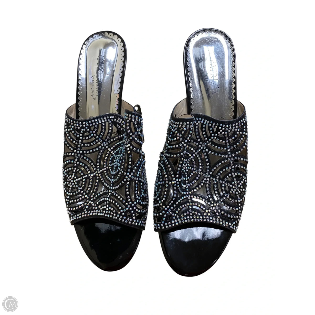 Sandals Heels Wedge By Spring Step In Black & Silver, Size: 9
