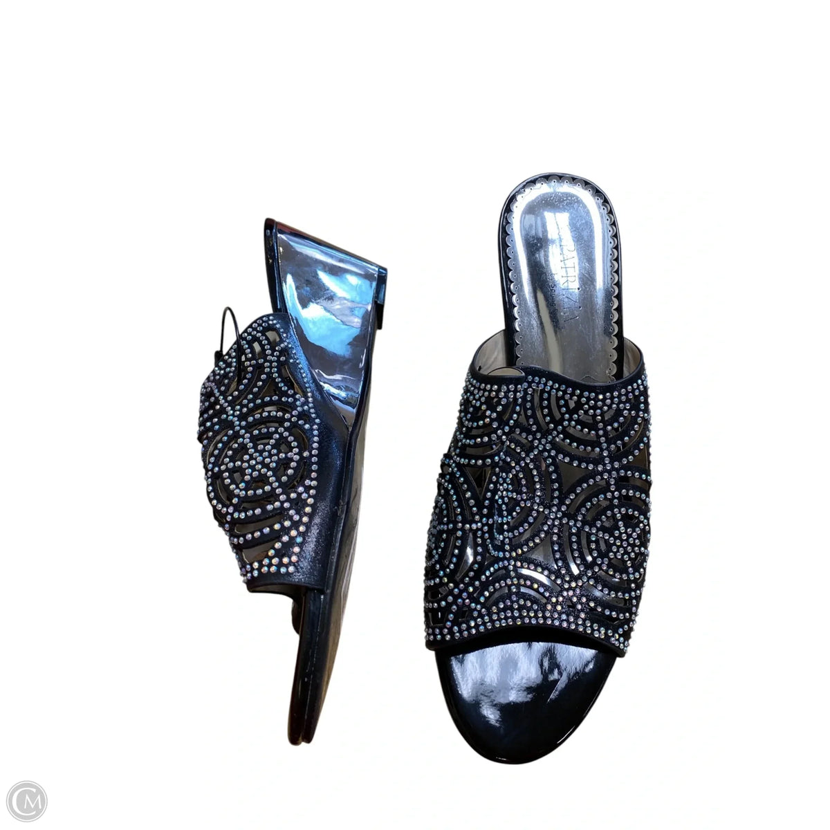 Sandals Heels Wedge By Spring Step In Black & Silver, Size: 9