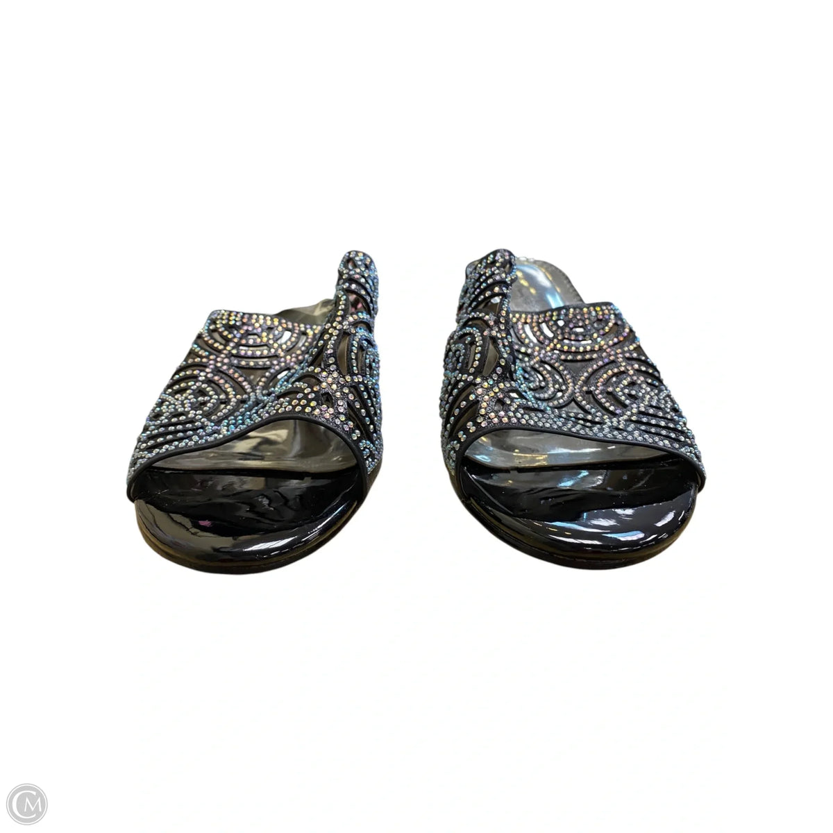 Sandals Heels Wedge By Spring Step In Black & Silver, Size: 9
