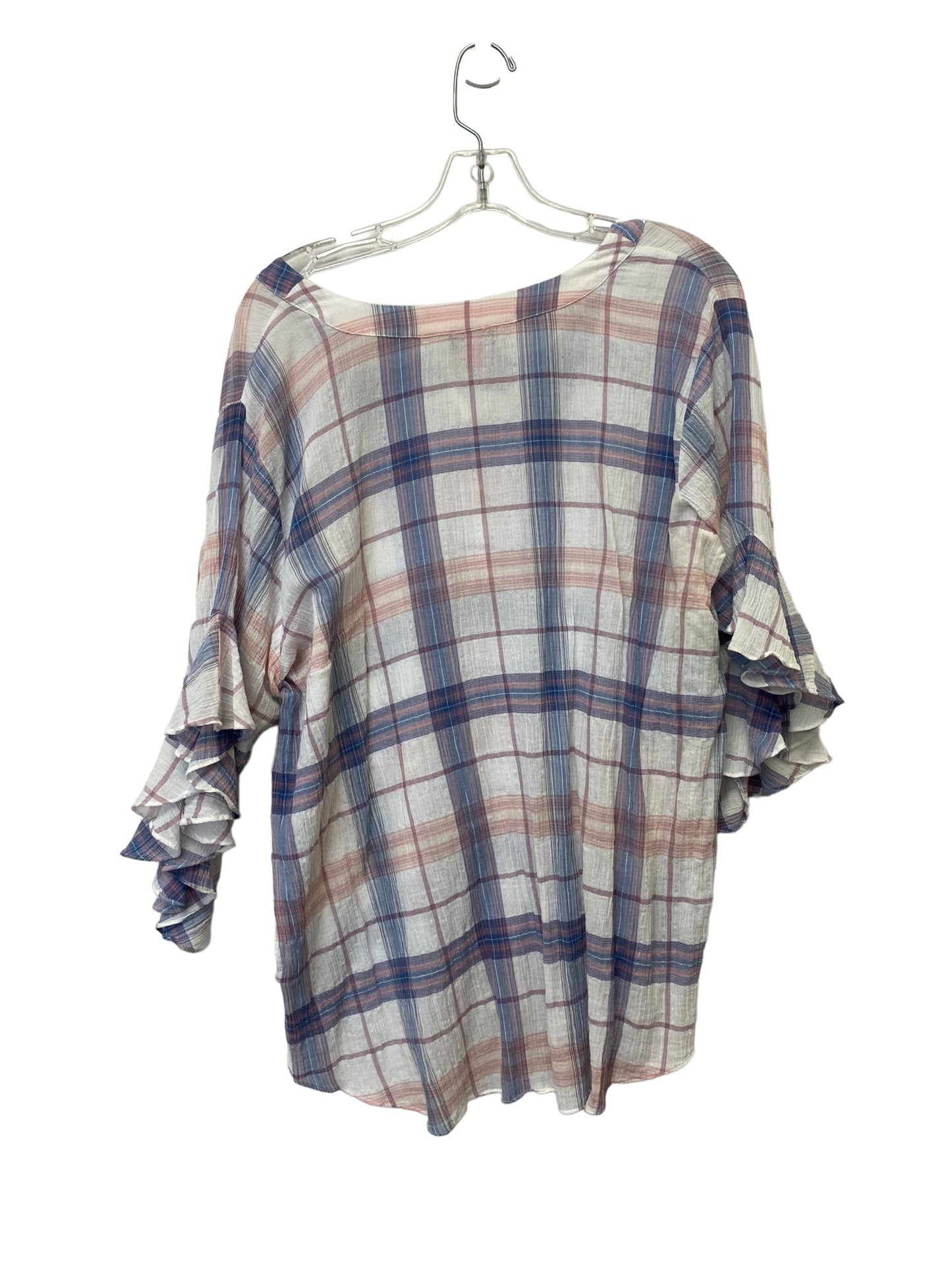 Plaid Pattern Top Short Sleeve Vince Camuto, Size 1x