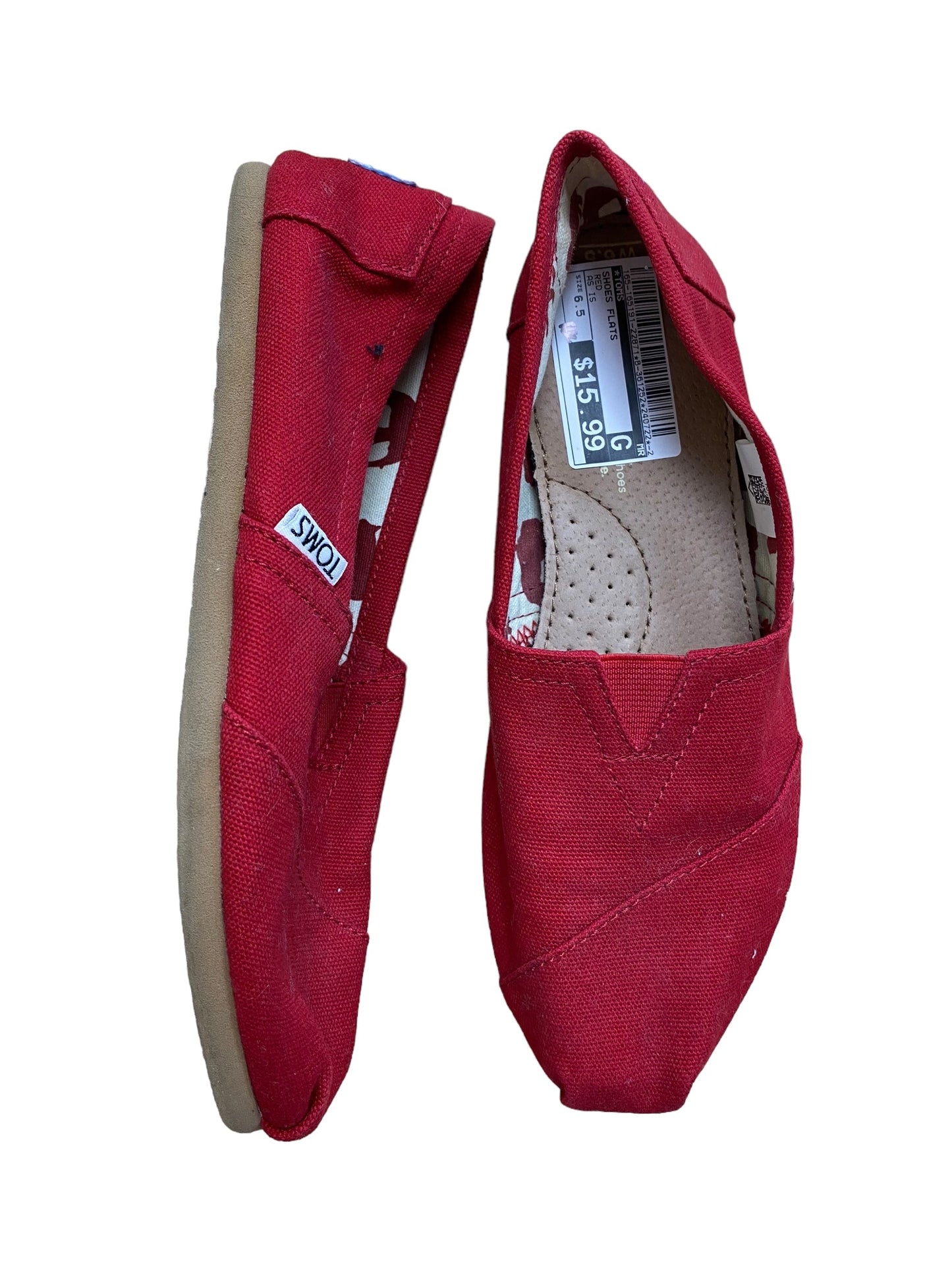 Red Shoes Flats Toms, Size 6.5