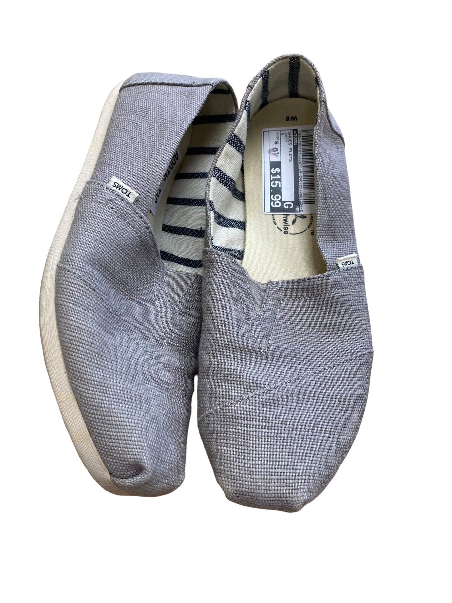 Grey Shoes Flats Toms, Size 6